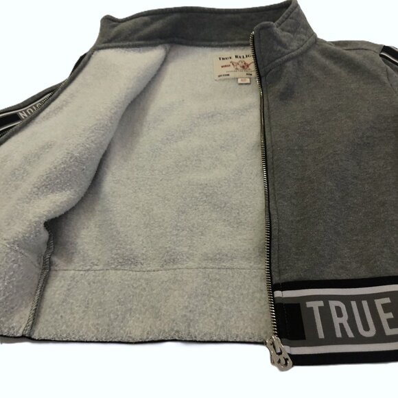 True Religion Cropped Track Jacket Full Zip Fleece Sweatshirt - Picture 4 of 12